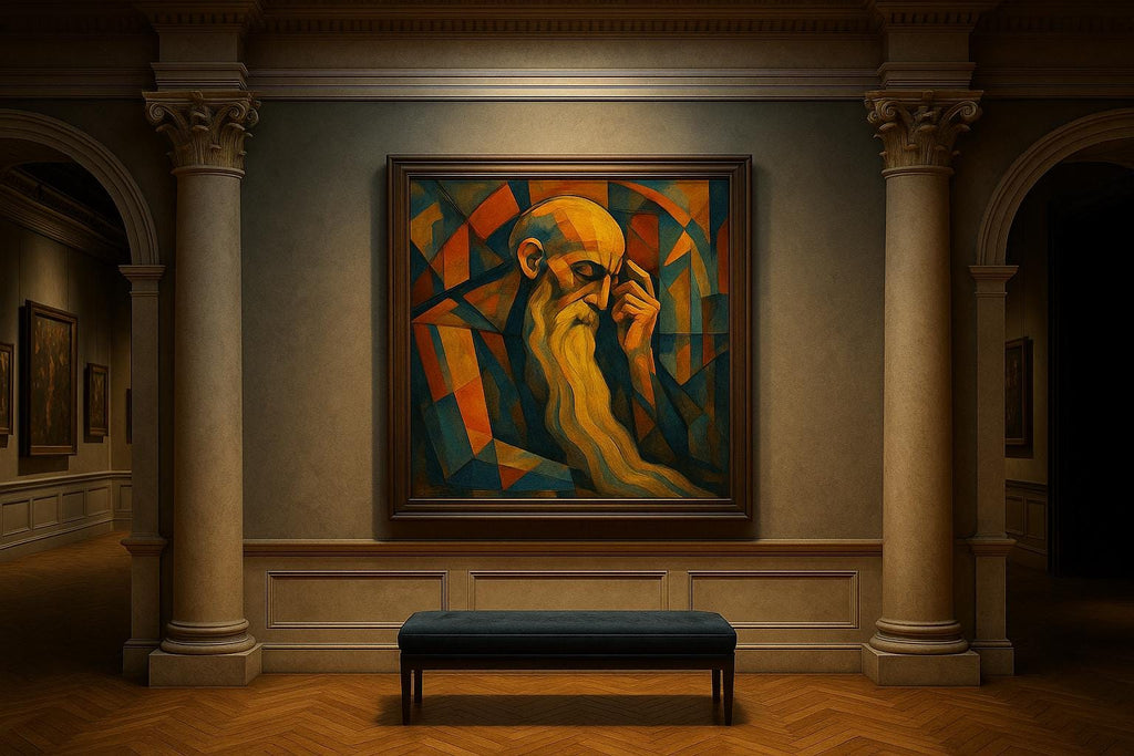 Cubist Elder Portrait Wall Art Abstract Geometric Painting Deep Wisdom Artwork Modern artwork