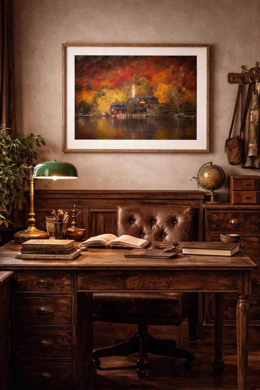 Autumn Cabin Wall Art, Lake House Print, Rustic Cabin Decor, Woodland Autumn Artwork, Cabin Landscape, Nature Wall Art, Instant Download