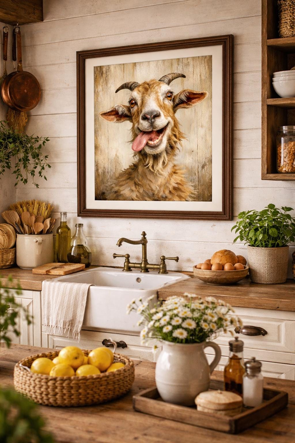 Funny Goat Wall Art, Rustic Farm Animal Print, Country Farmhouse Decor, Whimsical Goat Portrait Printable