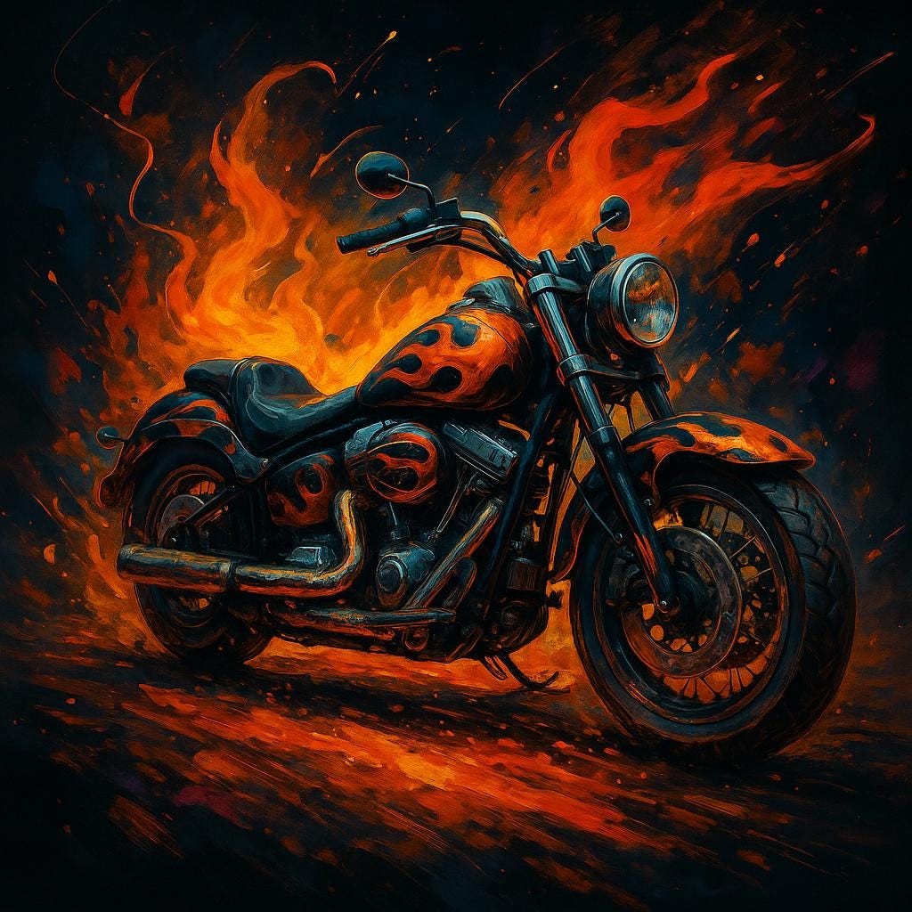 Flaming Cruiser Motorcycle Art • Bold Garage Decor (Digital Download)