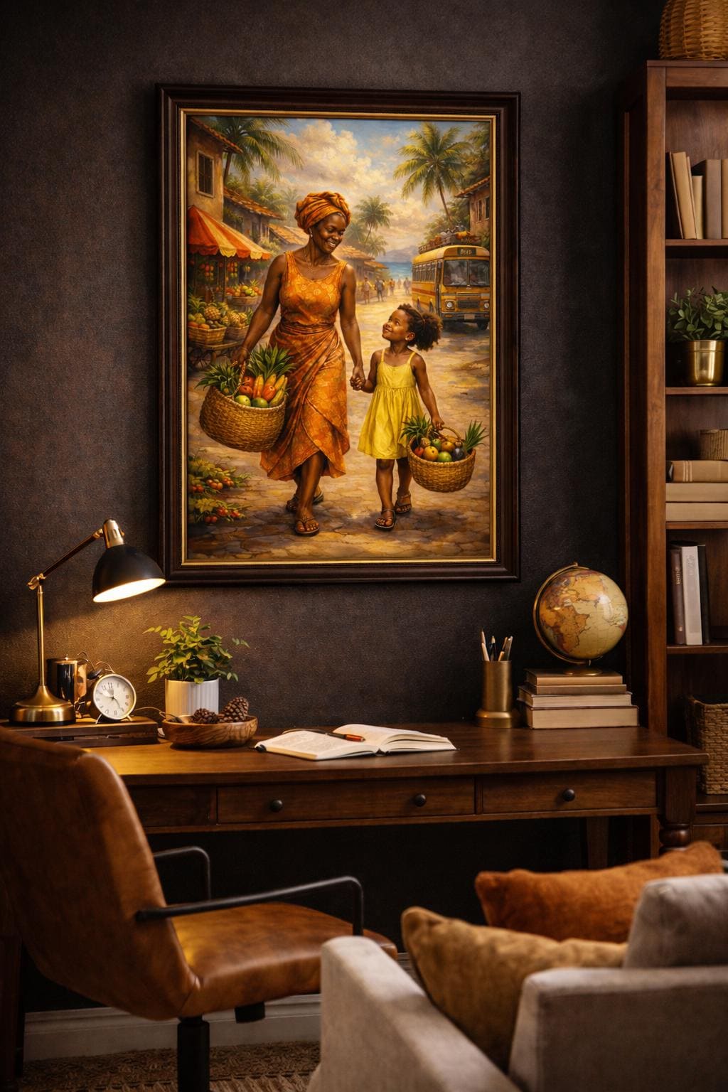 Afro Americana Oil Painting | Grandmother and Child, Coastal Market (Digital Download)