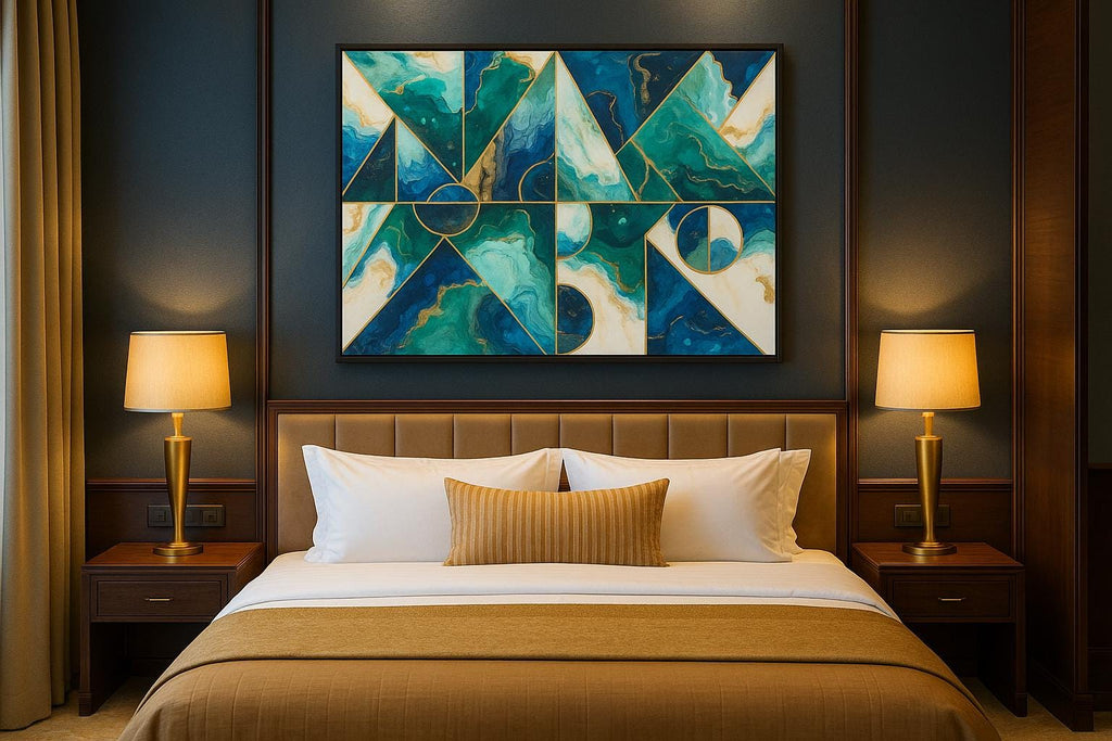 Blue and Gold Geometric Wall Art • Luxury Abstract Marble Print • Modern Interior Decor Artwork