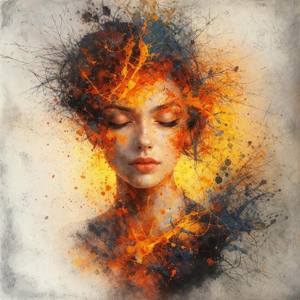 Abstract Woman Portrait Wall Art | Modern Emotional Face Art | Contemporary Color Splash Art | Printable Wall Decor