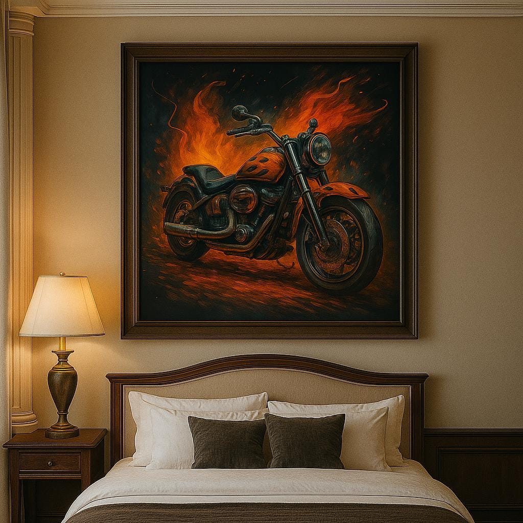 Flaming Cruiser Motorcycle Art • Bold Garage Decor (Digital Download)