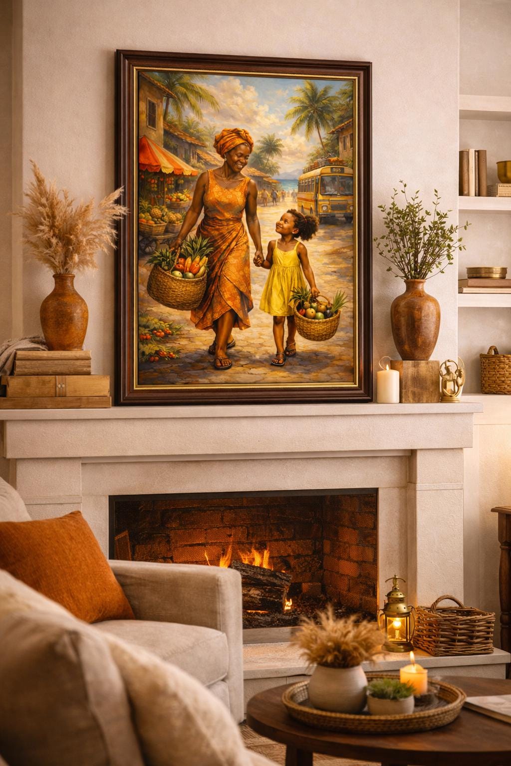 Afro Americana Oil Painting | Grandmother and Child, Coastal Market (Digital Download)