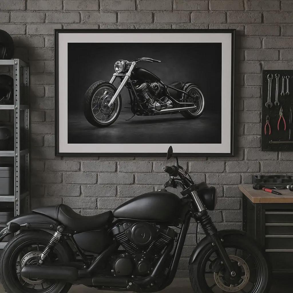 Black Motorcycle Wall Art, Biker Man Cave Decor, Custom Chopper Print, Dark Garage Art, Printable Motorcycle Poster