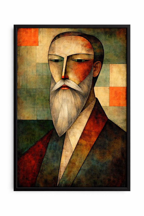 Abstract Cubist Man Wall Art, Bearded Male Portrait Print, Modern Geometric Face Art, Contemporary Printable Artwork