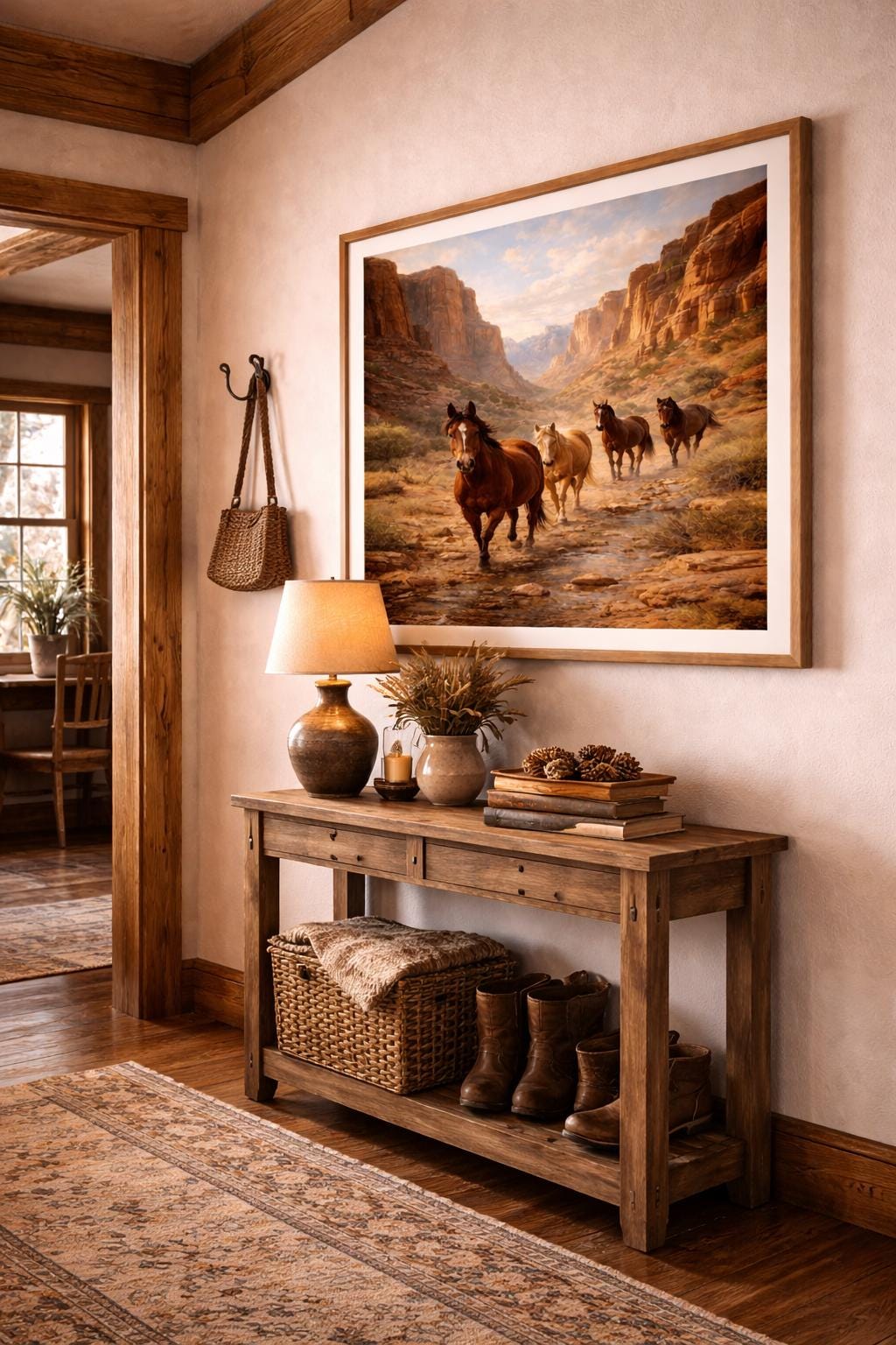 Horses in Desert Canyon Wall Art, Western Horse Landscape, Rustic Southwest Canyon Print, Cowboy Cabin Decor Printable