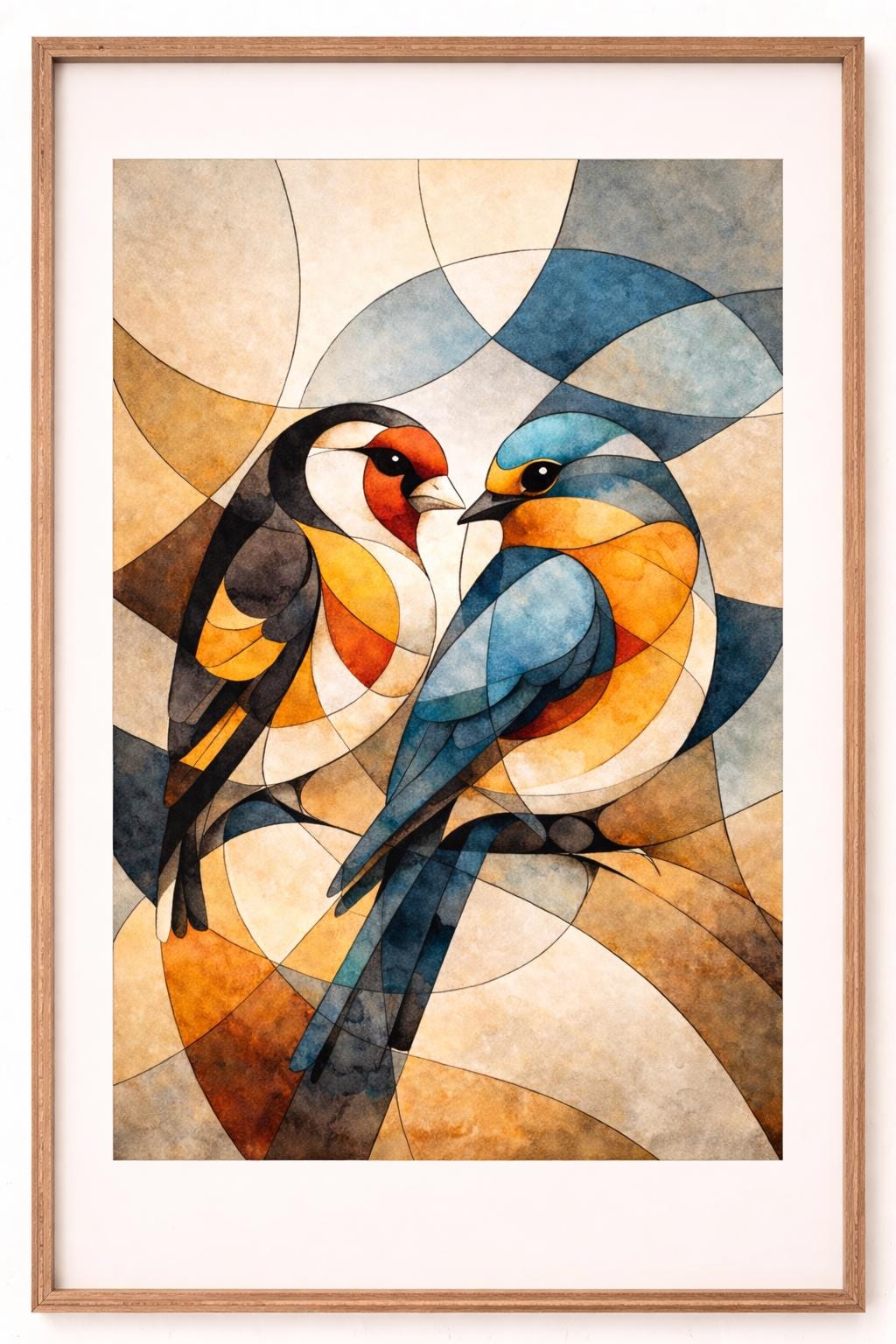 Abstract Cubist Birds Wall Art Printable, Modern Minimal Bird Artwork, Geometric Bird Art, Neutral Contemporary Decor