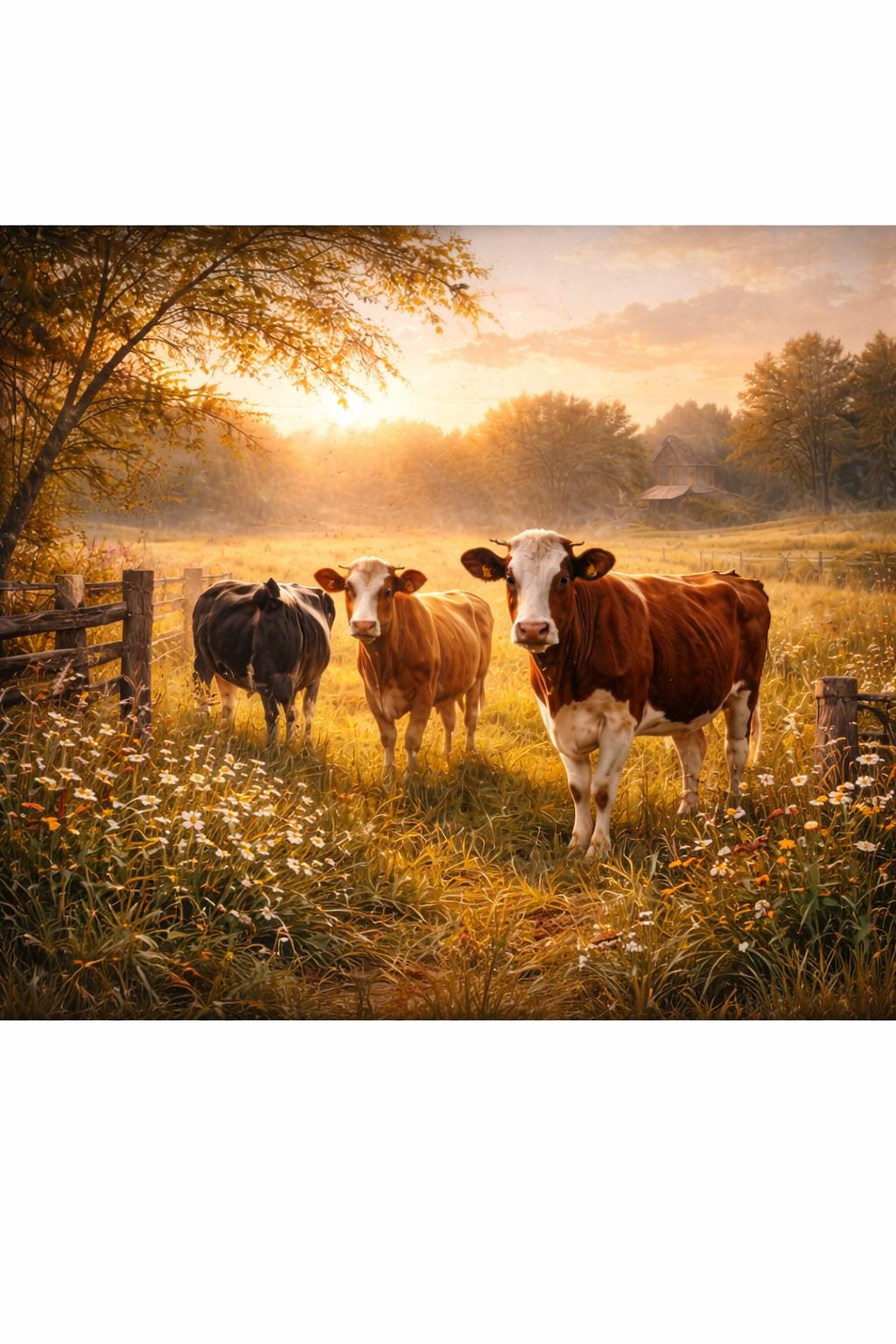 Cows at Golden Hour Wall Art, Farm Cow Pasture Print, Rustic Country Farmhouse Decor, Western Farm Artwork, Large Wall Art Printable