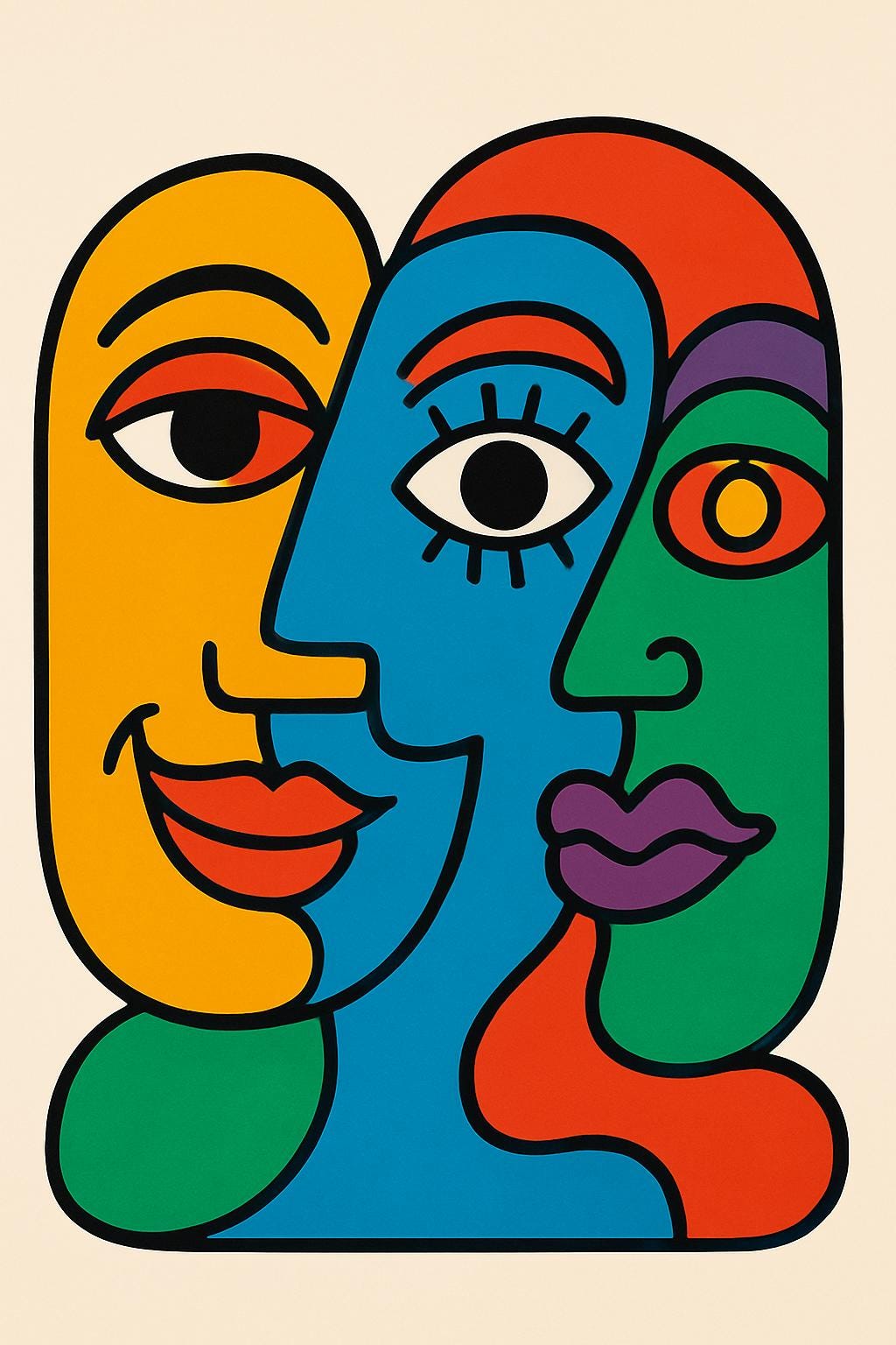 Abstract Faces Art Print | Colorful Psychedelic Illustration (Digital Download)