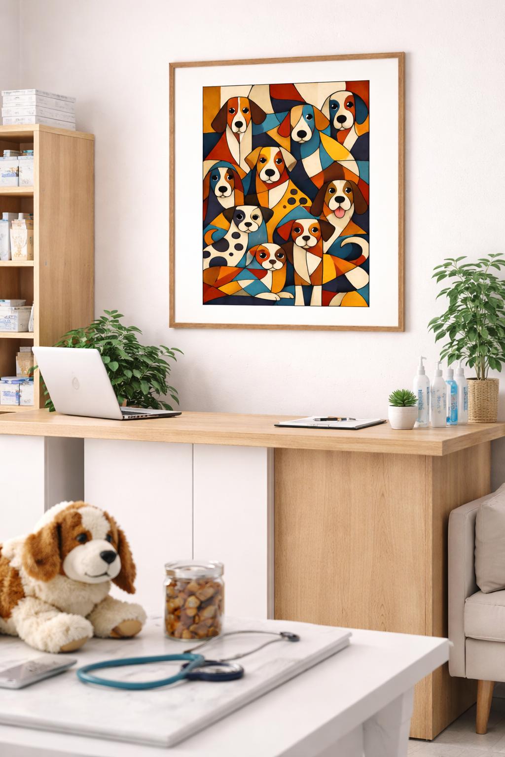 Abstract Cubist Dogs Wall Art Printable, Modern Geometric Dog Art, Colorful Contemporary Pet Artwork Download