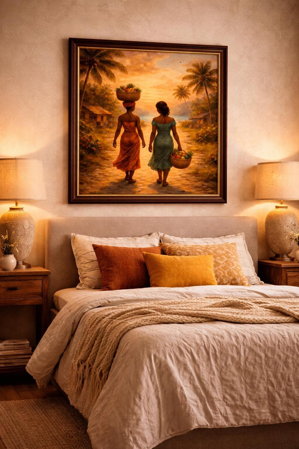 Afro Americana Oil Painting | Sunset Village, African Women (Digital Download)