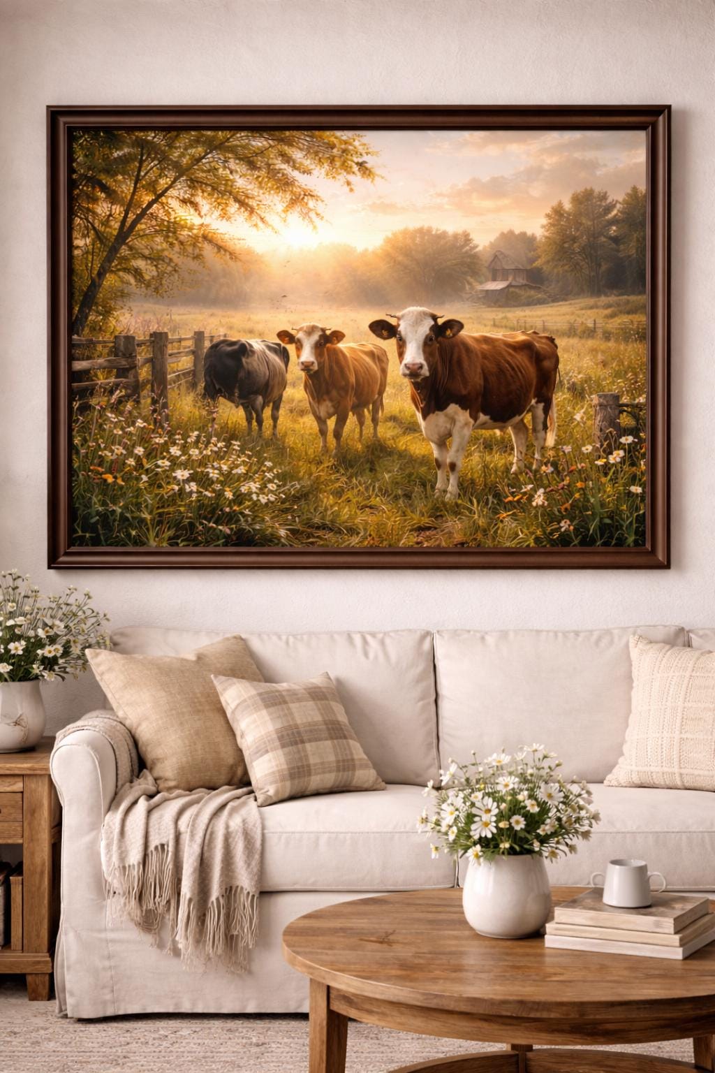 Cows at Golden Hour Wall Art, Farm Cow Pasture Print, Rustic Country Farmhouse Decor, Western Farm Artwork, Large Wall Art Printable
