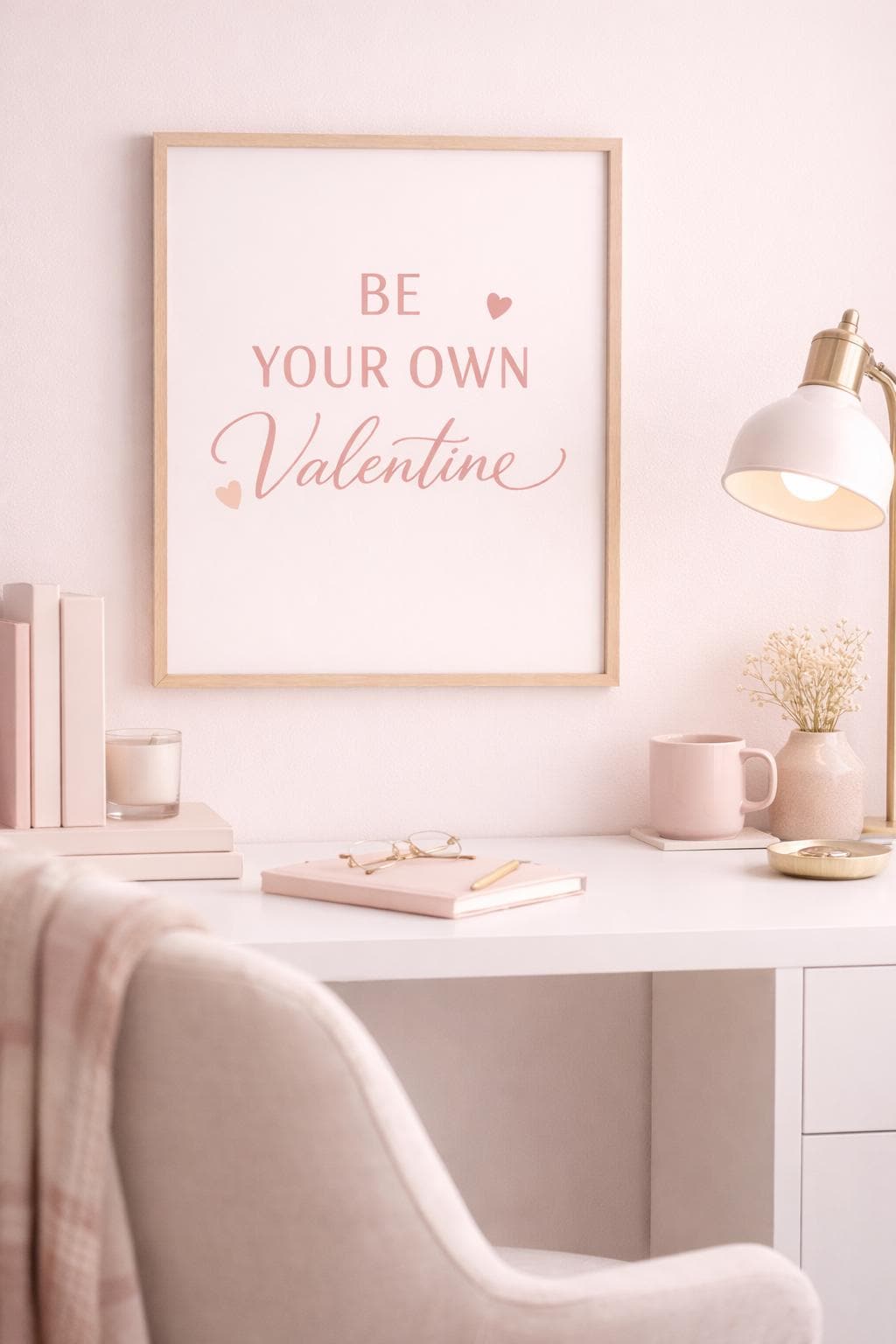 Be Your Own Valentine Printable | Self Love Wall Art | Valentine Quote Poster | Pink Minimal Decor