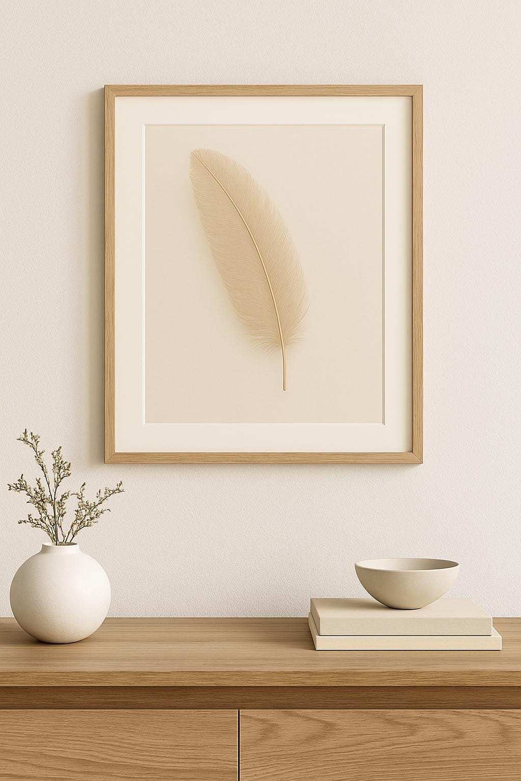 Beige Feather Print | Minimalist Scandinavian Wall Art (Digital Download)