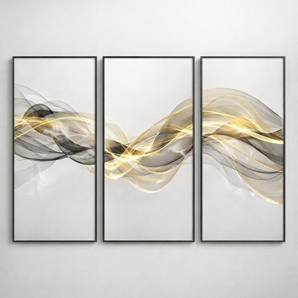 Abstract Gold Ribbon Triptych, Modern Neutral Art (PDF Download Set of 3)