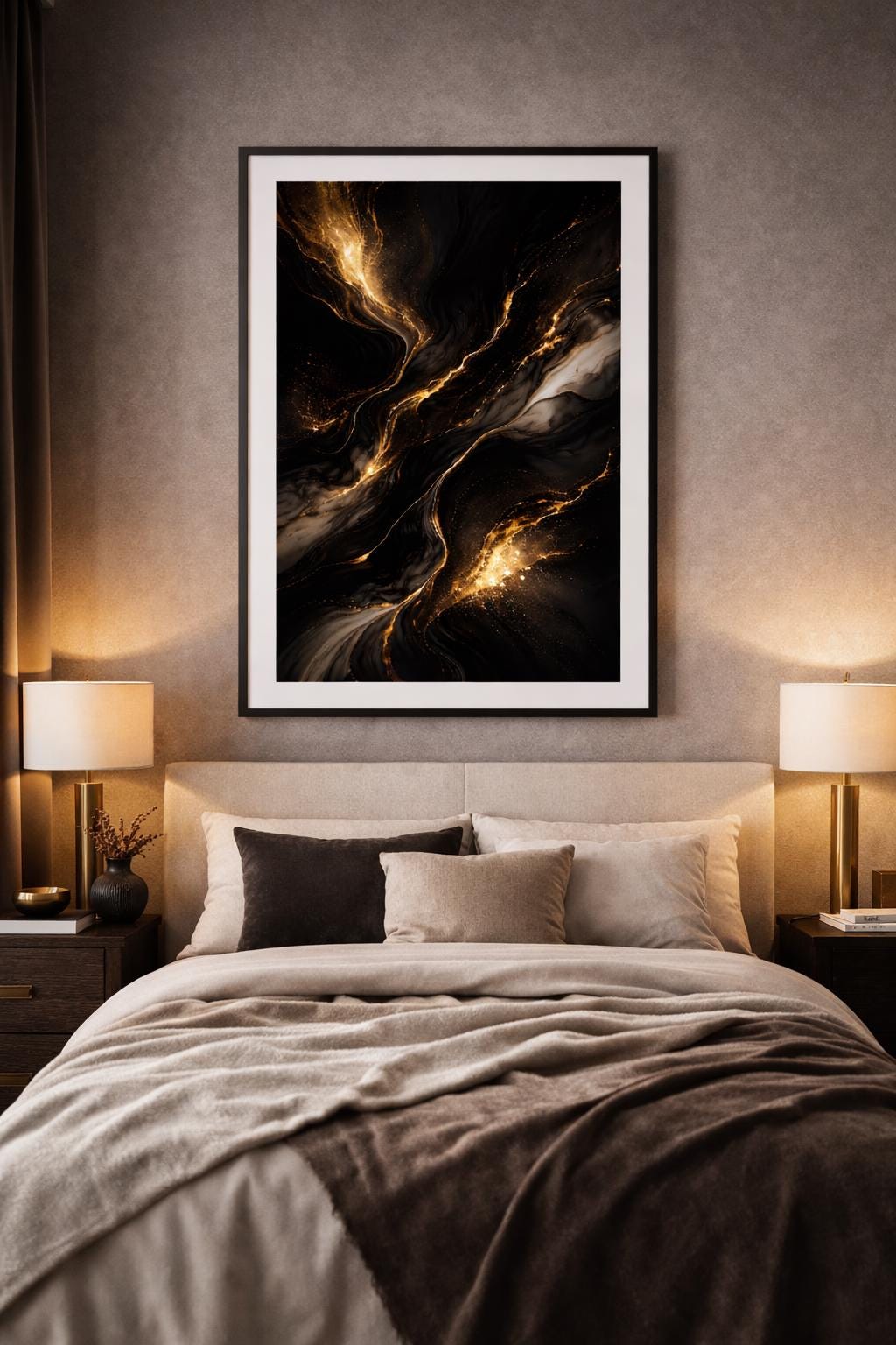 Black and Gold Abstract Wall Art, Luxury Modern Printable, Elegant Gold Vein Art, Minimal Dark Home Decor