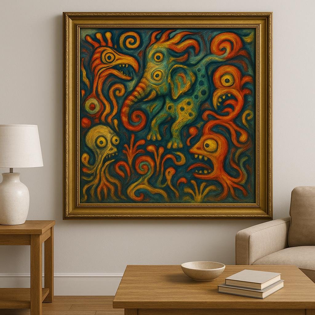 Abstract Surreal Monster Chaos | Oddest Art Ever | Colorful Psychedelic Creature Painting | Unique Wall Art