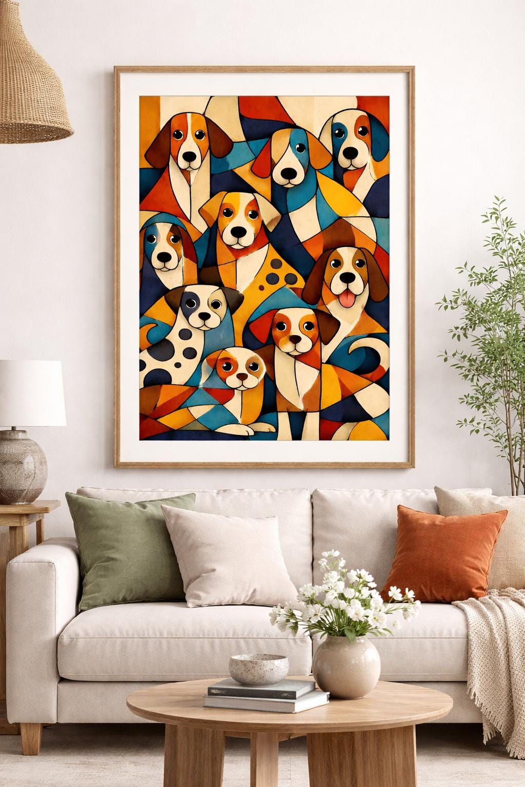 Abstract Cubist Dogs Wall Art Printable, Modern Geometric Dog Art, Colorful Contemporary Pet Artwork Download