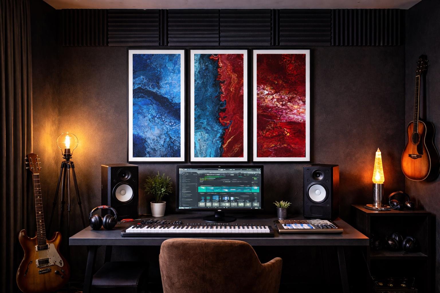 Abstract Fluid Art Triptych, Blue Red Modern Wall Decor (Printable PDF Set)