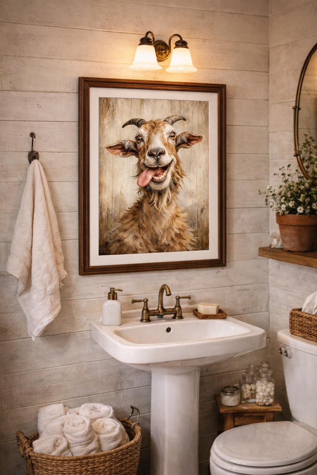 Funny Goat Wall Art, Rustic Farm Animal Print, Country Farmhouse Decor, Whimsical Goat Portrait Printable