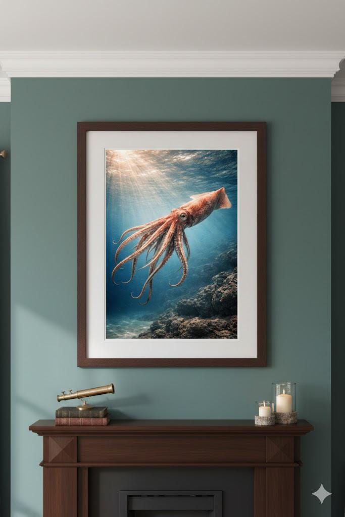 Giant Squid Wall Art Printable | Deep Sea Animal Art | Vintage Ocean Decor | Educational Marine Life Print | Instant Download