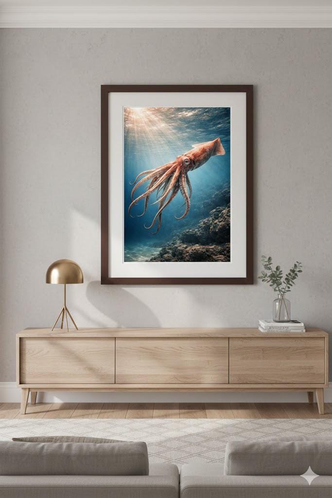 Giant Squid Wall Art Printable | Deep Sea Animal Art | Vintage Ocean Decor | Educational Marine Life Print | Instant Download