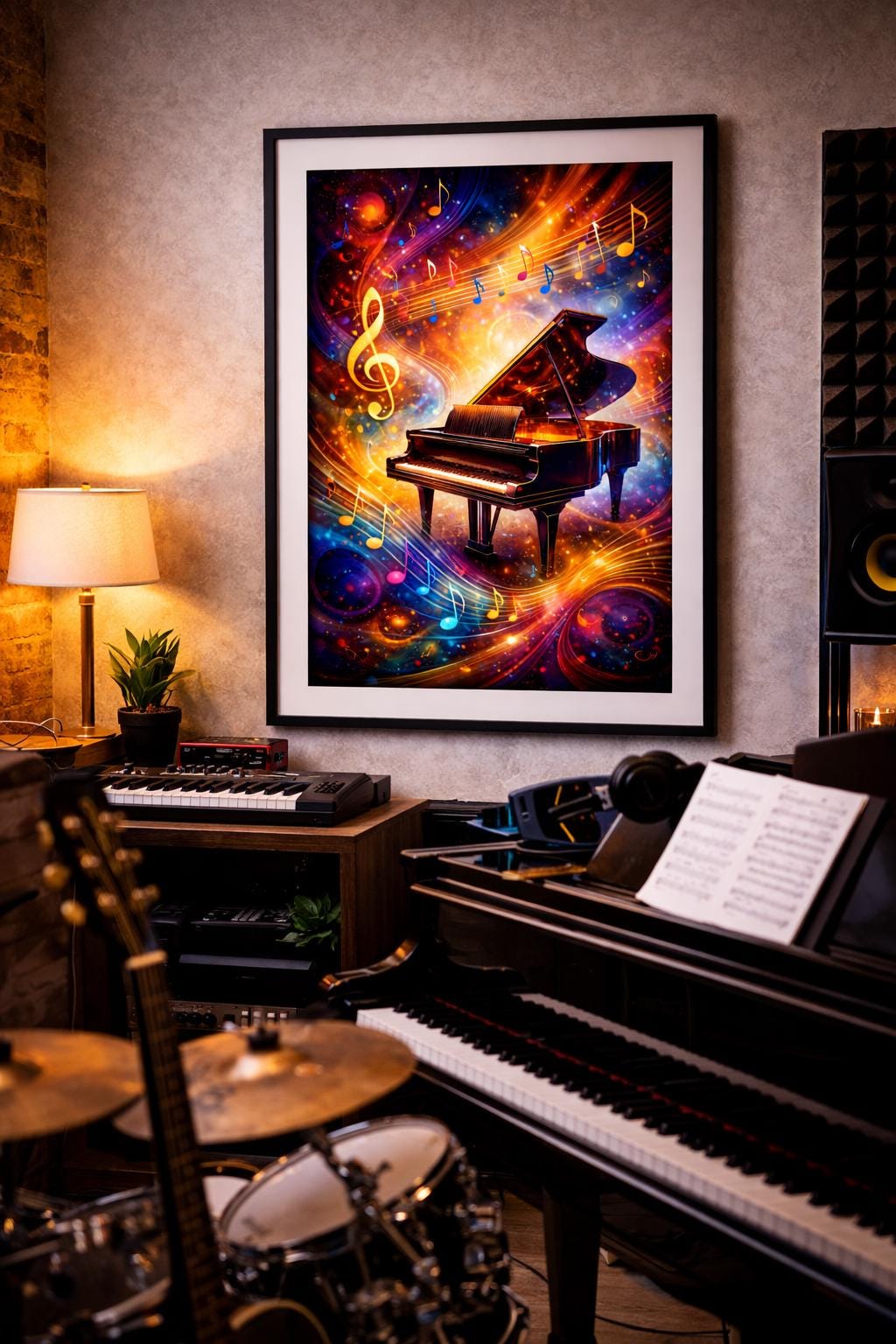 Abstract Piano Music Wall Art, Colorful Music Notes Artwork, Music Studio Decor, Modern Piano Art Print, Printable