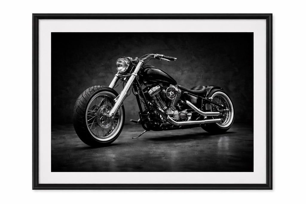 Black Motorcycle Wall Art, Biker Man Cave Decor, Custom Chopper Print, Dark Garage Art, Printable Motorcycle Poster