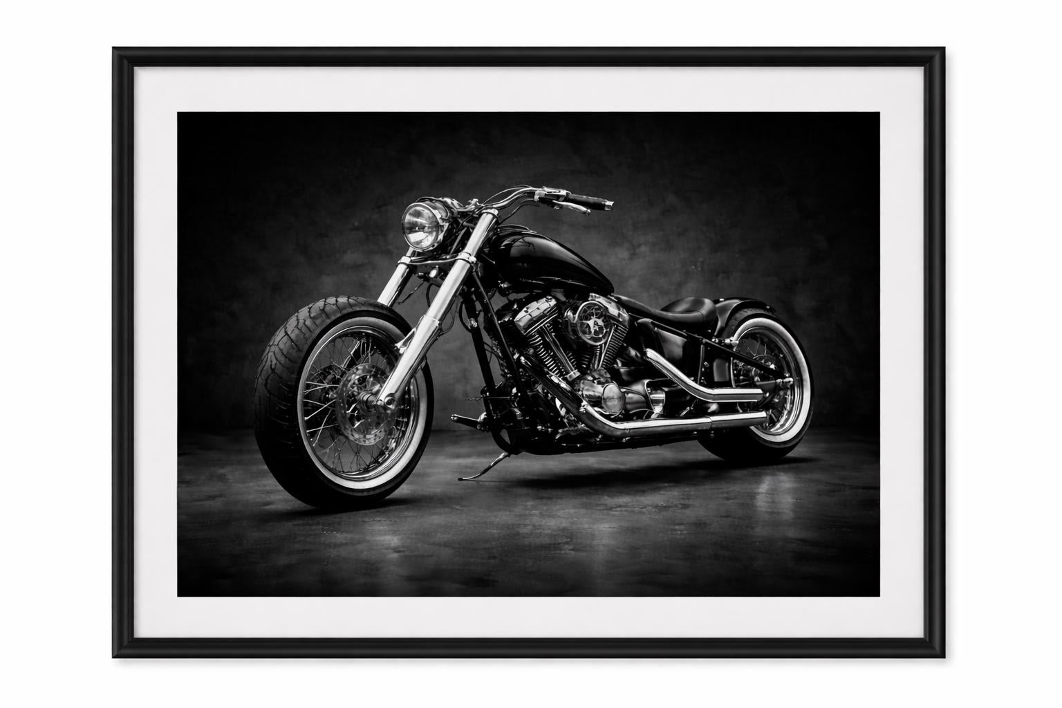 Black Motorcycle Wall Art, Biker Man Cave Decor, Custom Chopper Print, Dark Garage Art, Printable Motorcycle Poster