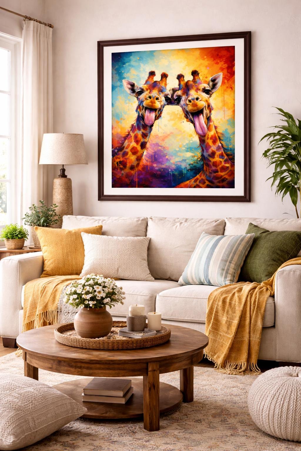 Funny Giraffe Wall Art, Colorful Giraffe Duo Print, Whimsical Animal Artwork, Modern Farmhouse Decor Printable