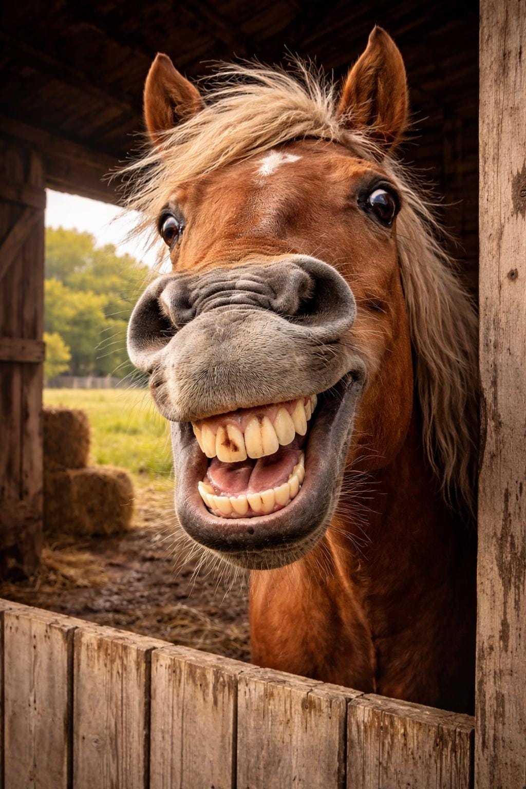 Funny Horse Wall Art, Realistic Horse Teeth Print, Rustic Farm Humor Decor, Western Barn Animal Artwork Printable
