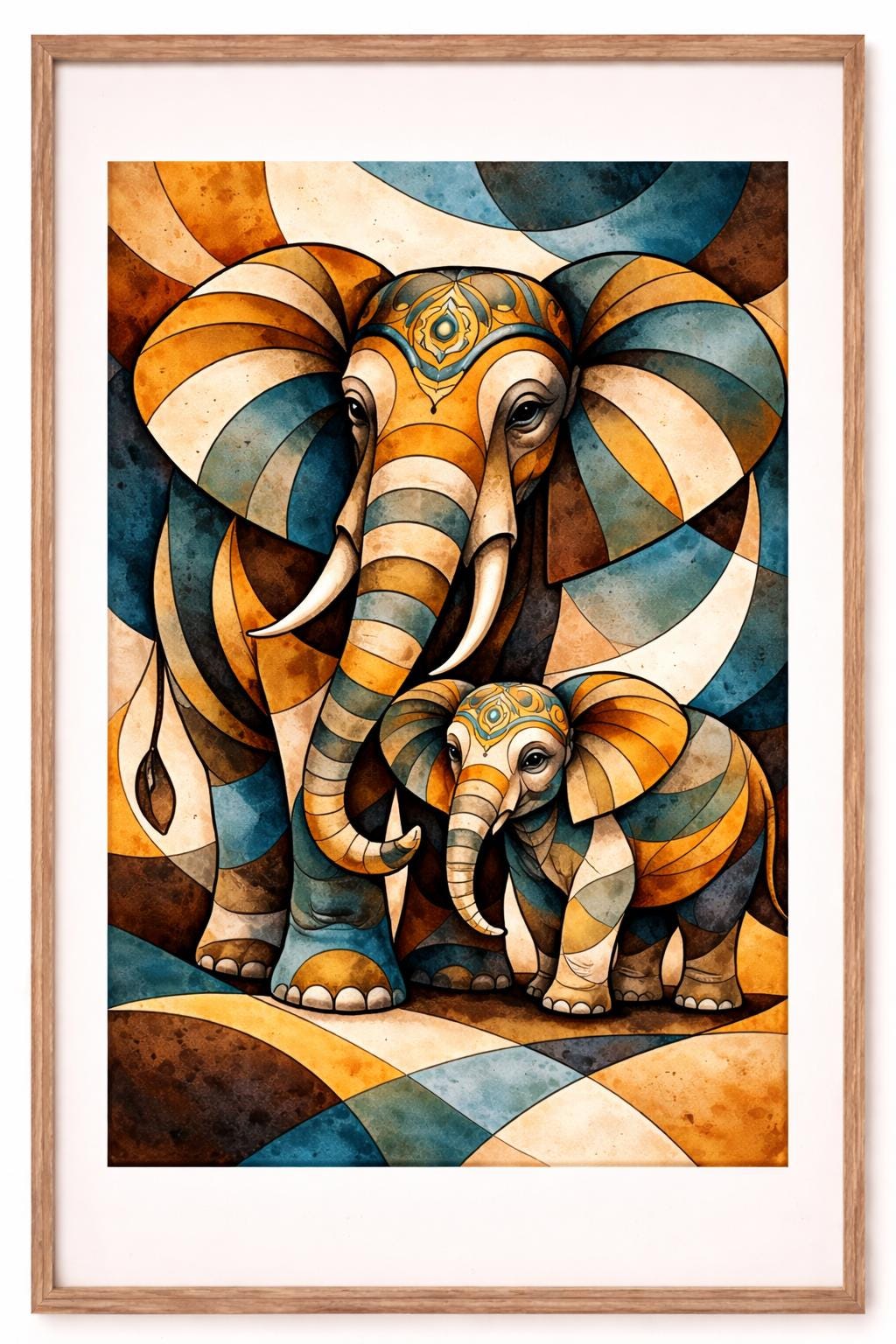 Abstract Cubist Elephants Wall Art Printable, Luxury Elephant Art, Zen Animal Artwork, Modern Geometric Decor