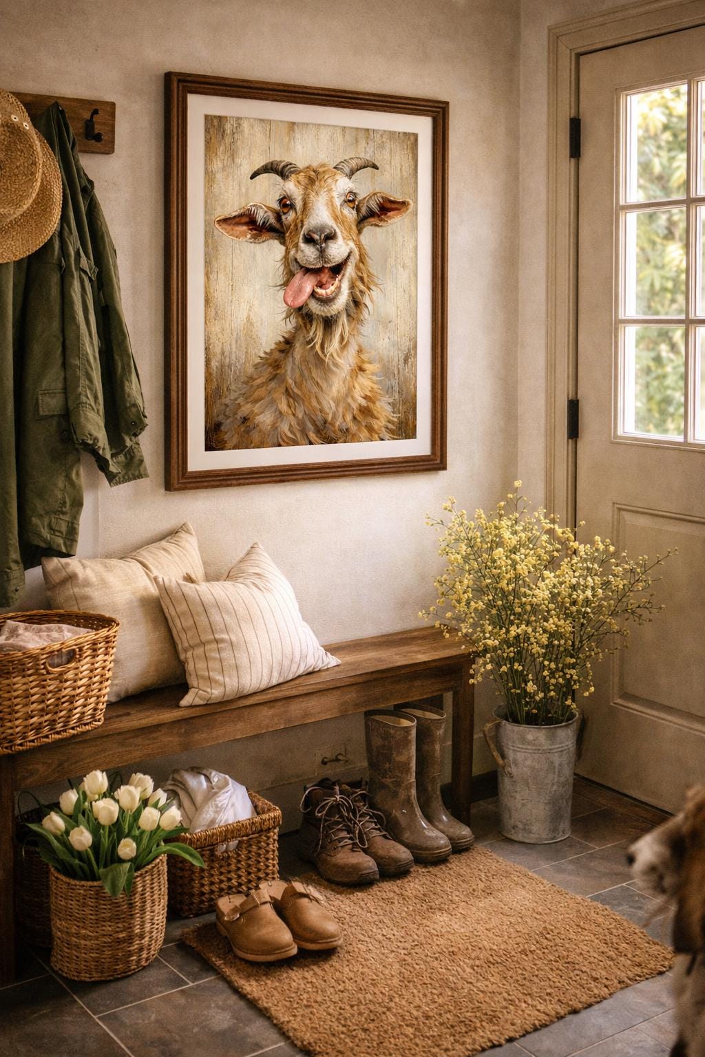 Funny Goat Wall Art, Rustic Farm Animal Print, Country Farmhouse Decor, Whimsical Goat Portrait Printable