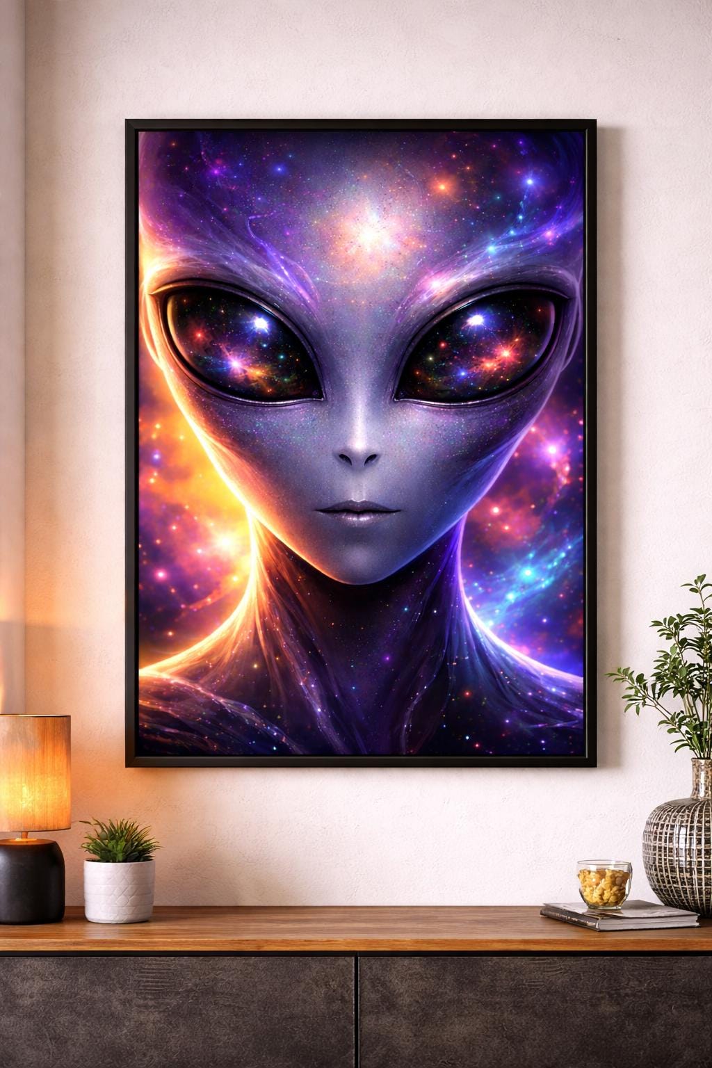 Abstract Alien Wall Art | Sci Fi Alien Face Artwork | Cosmic Space Art Print | Man Cave Garage Decor | Digital Download