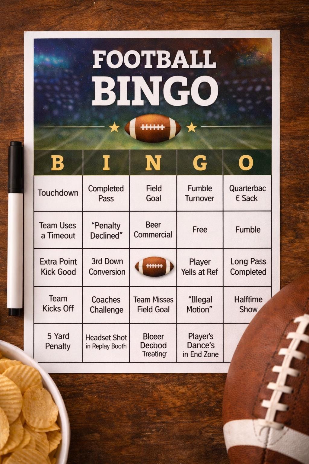 Football Bingo Printable, Super Bowl Party Game, Game Day Bingo Card, Easy Football Party Activity