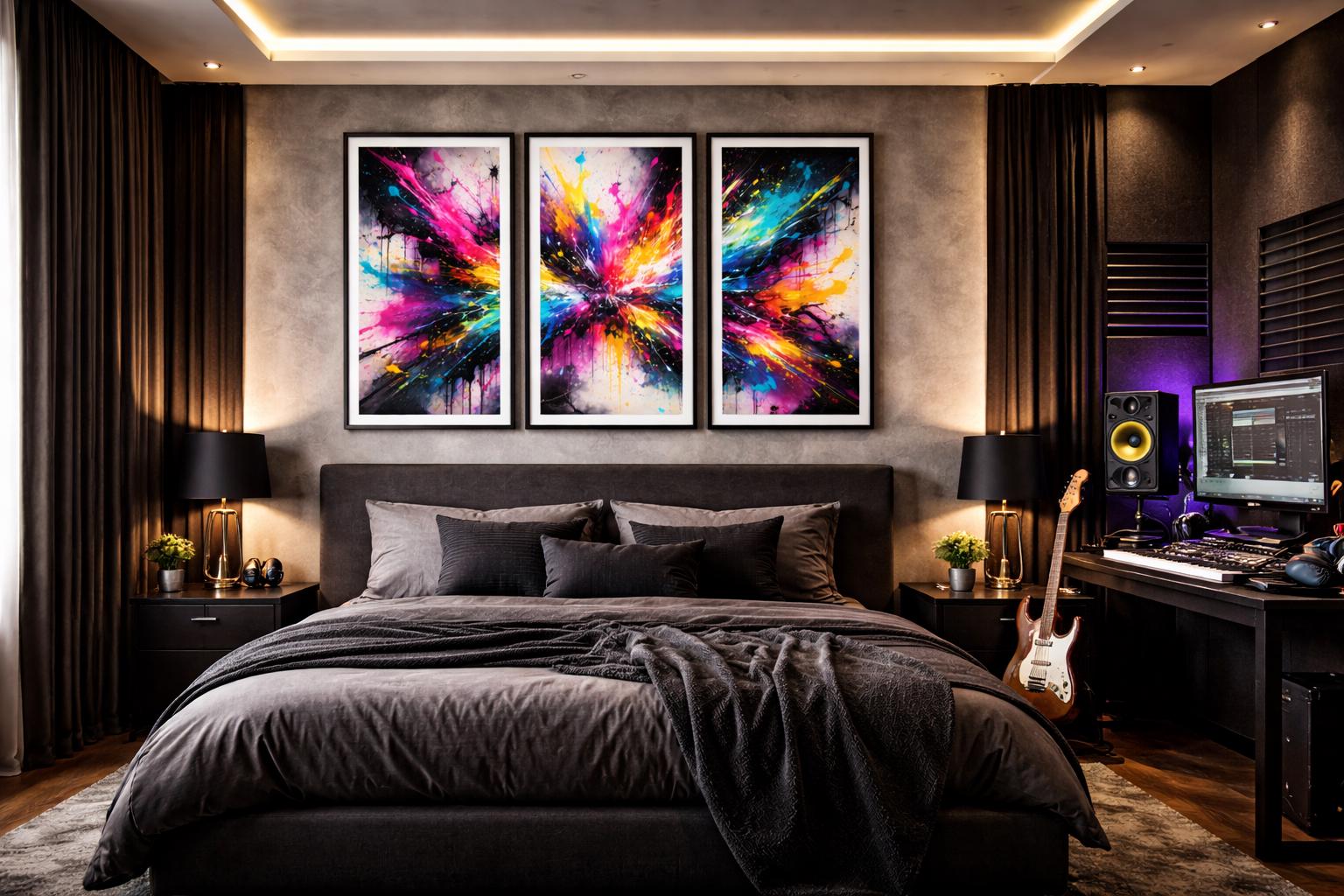 Color Explosion Triptych Wall Art, Vibrant Abstract Splatter Paint, Bold Modern Wall Decor, Neon Graffiti Printable Art Set