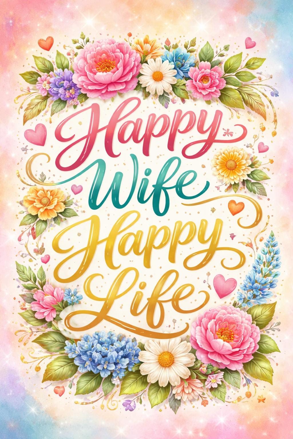Happy Wife Happy Life Poster | Funny Quote Wall Art | Marriage Humor Print | Printable Home Decor | Digital Download