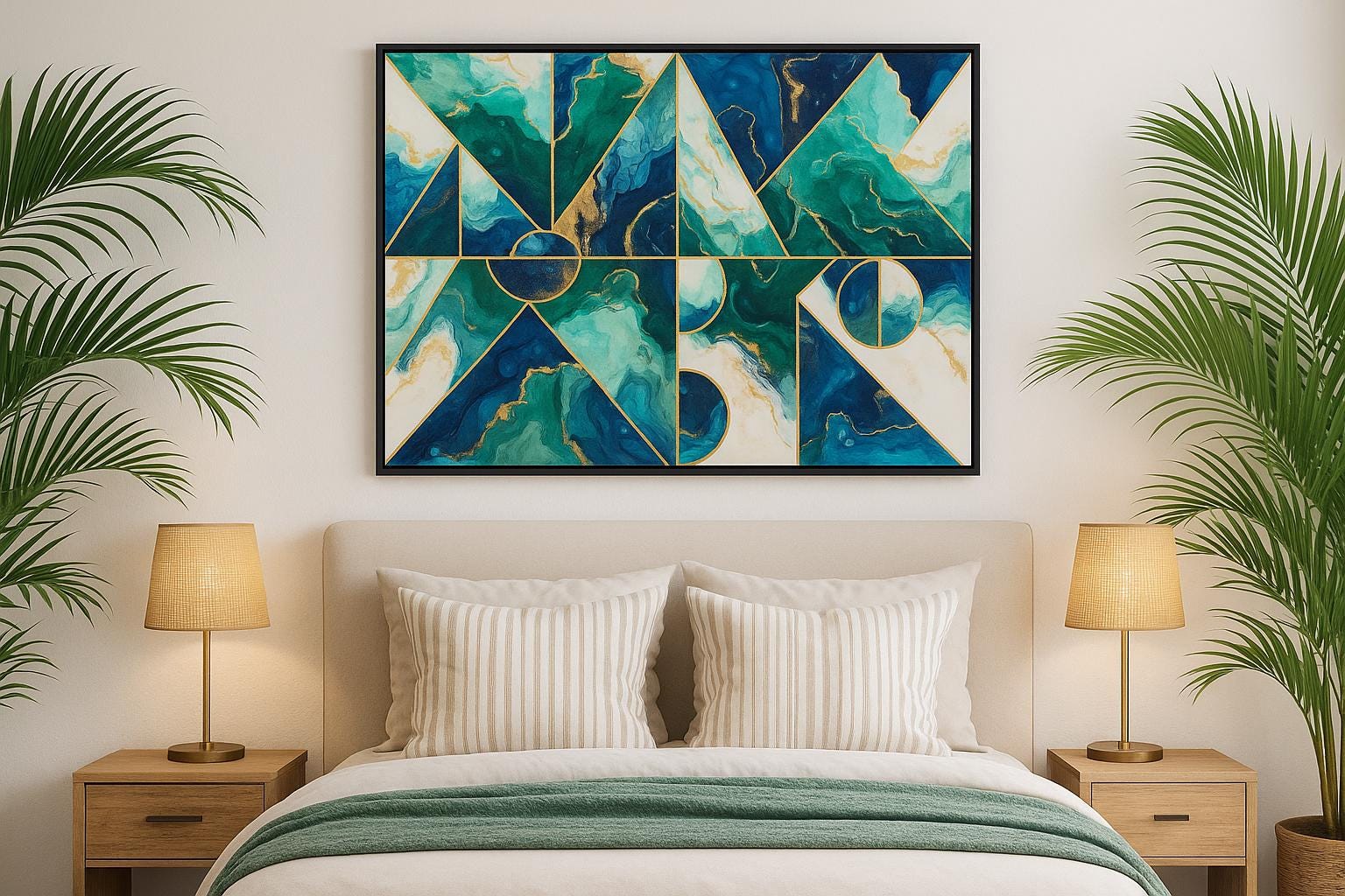 Blue and Gold Geometric Wall Art • Luxury Abstract Marble Print • Modern Interior Decor Artwork