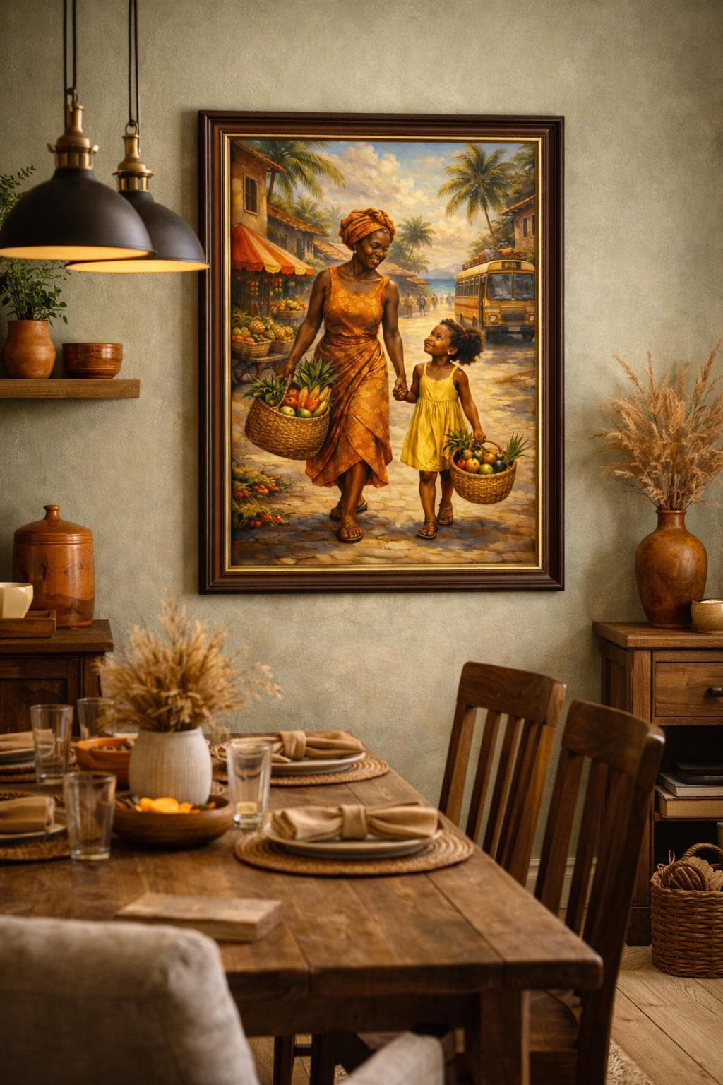 Afro Americana Oil Painting | Grandmother and Child, Coastal Market (Digital Download)