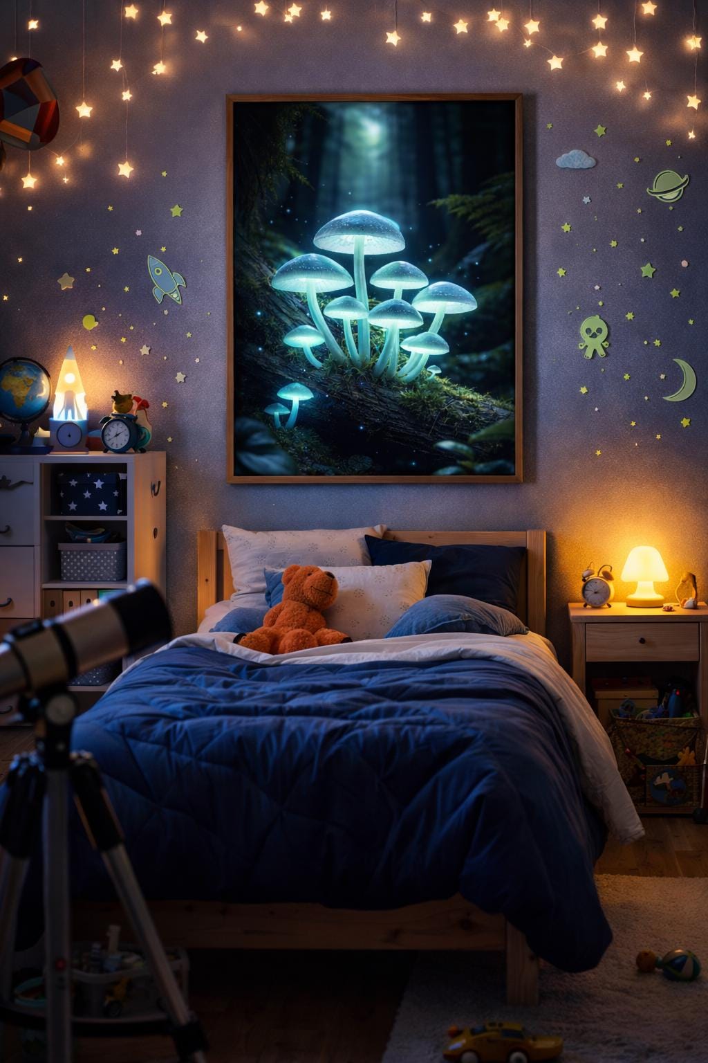 Bioluminescent Mushroom Print | Fantasy Forest Wall Art (Digital Download)