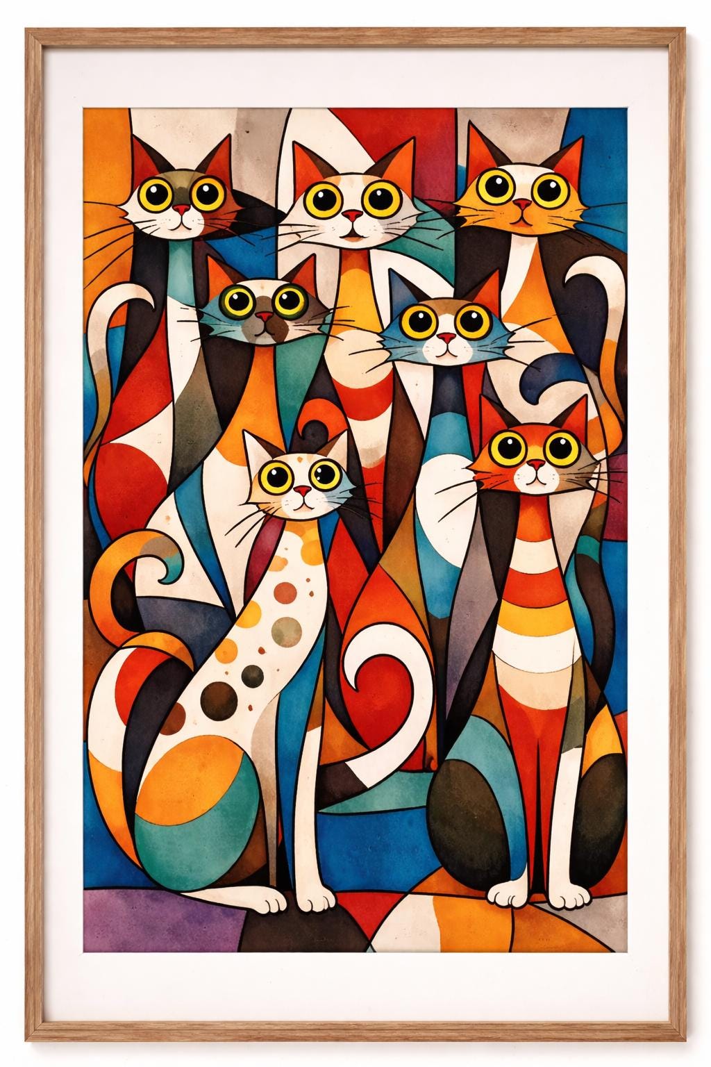 Abstract Cubist Cats Wall Art Printable, Tall Skinny Cat Art, Modern Geometric Cat Artwork, Colorful Pet Decor