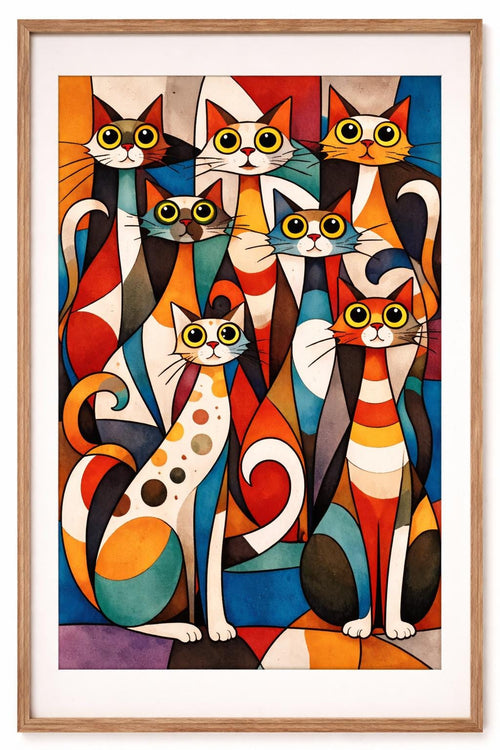 Abstract Cubist Cats Wall Art Printable, Tall Skinny Cat Art, Modern Geometric Cat Artwork, Colorful Pet Decor