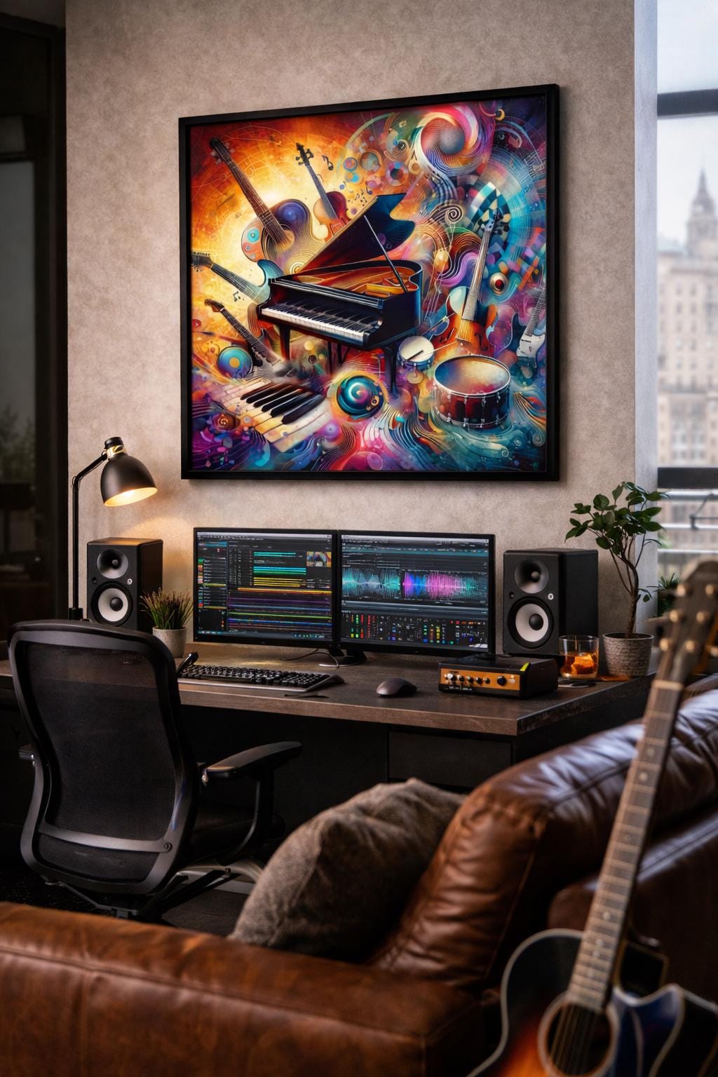 Abstract Music Instruments Art Print, Colorful Piano, Guitar, Violin (Digital Download)