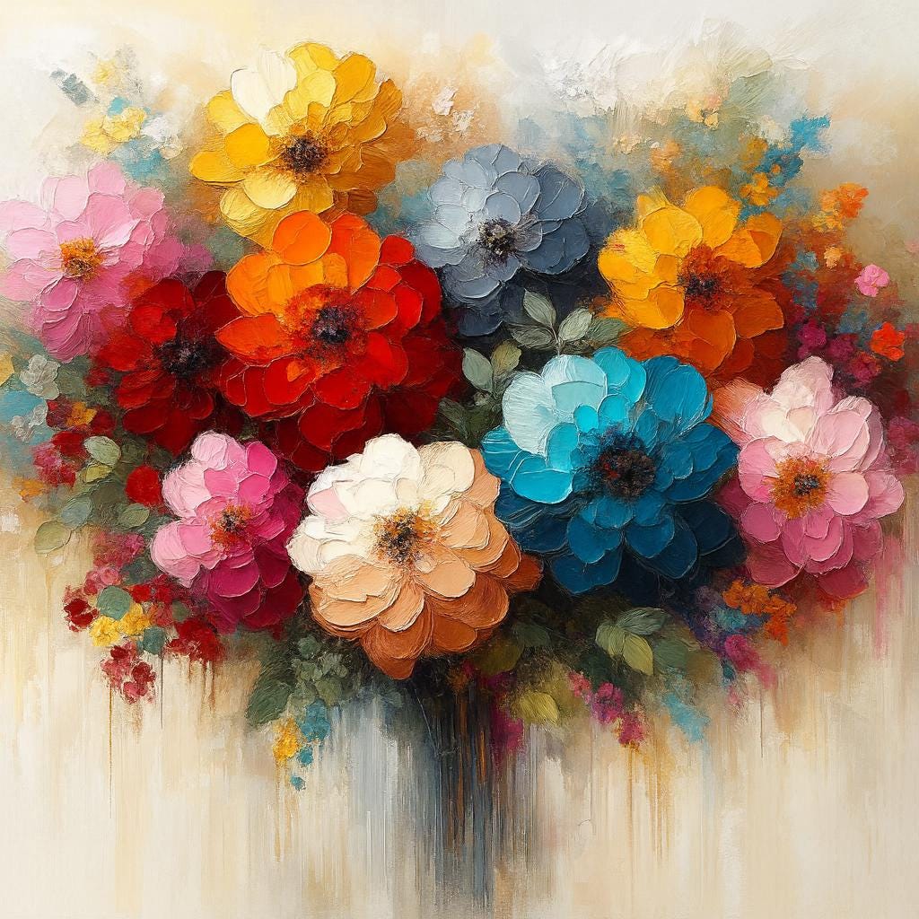 Impasto Flower Painting Print | Colorful Floral Bouquet (Digital Download)