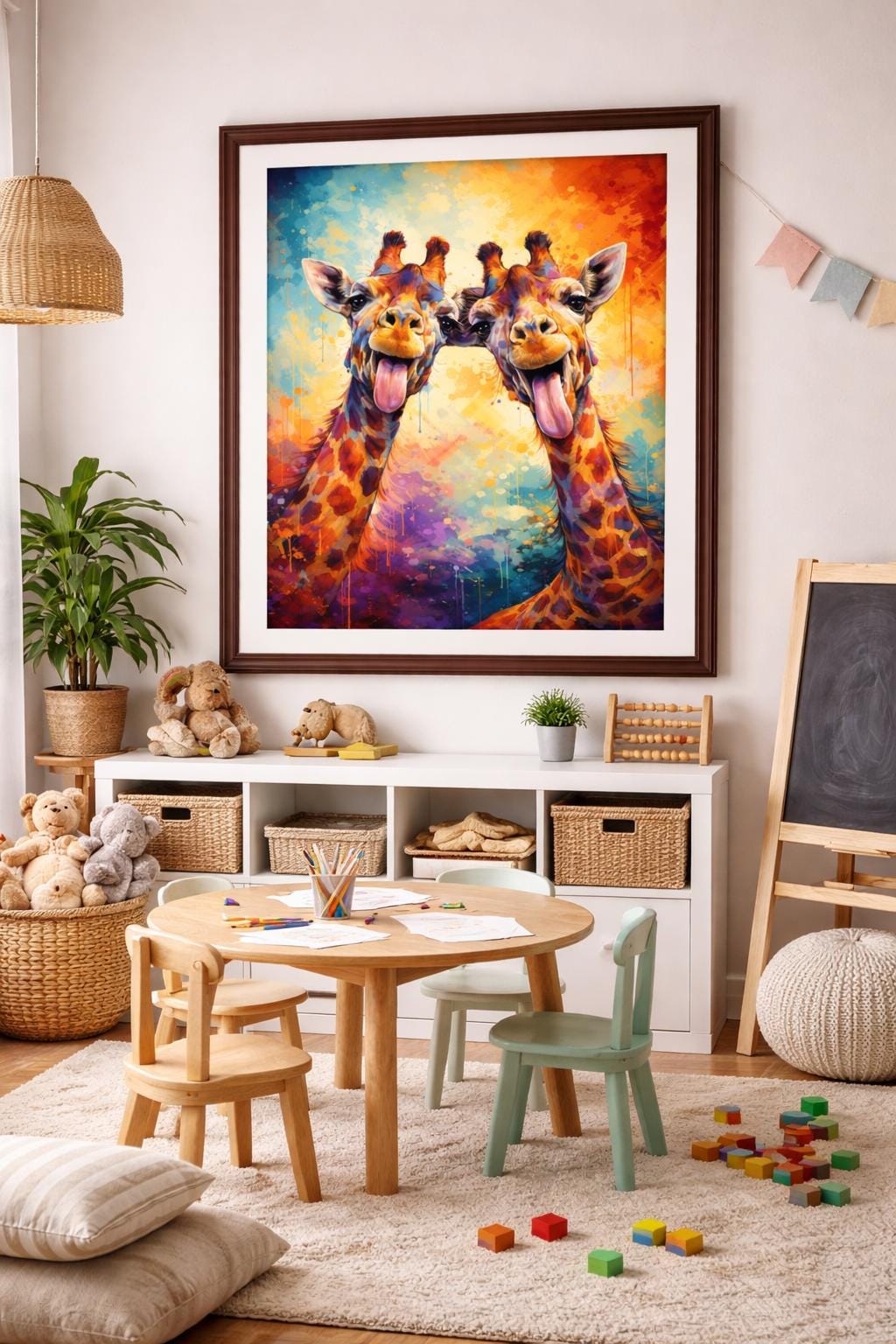 Funny Giraffe Wall Art, Colorful Giraffe Duo Print, Whimsical Animal Artwork, Modern Farmhouse Decor Printable