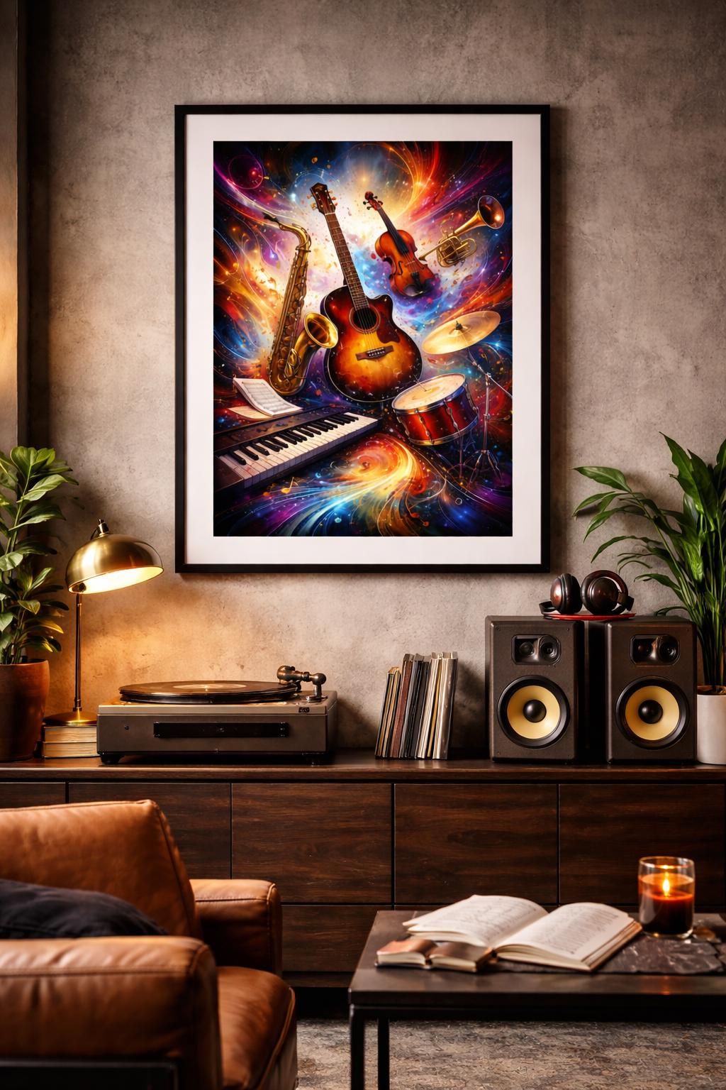 Abstract Musical Instruments Wall Art, Colorful Music Artwork, Vibrant Music Decor, Piano Guitar Violin Art, Printable