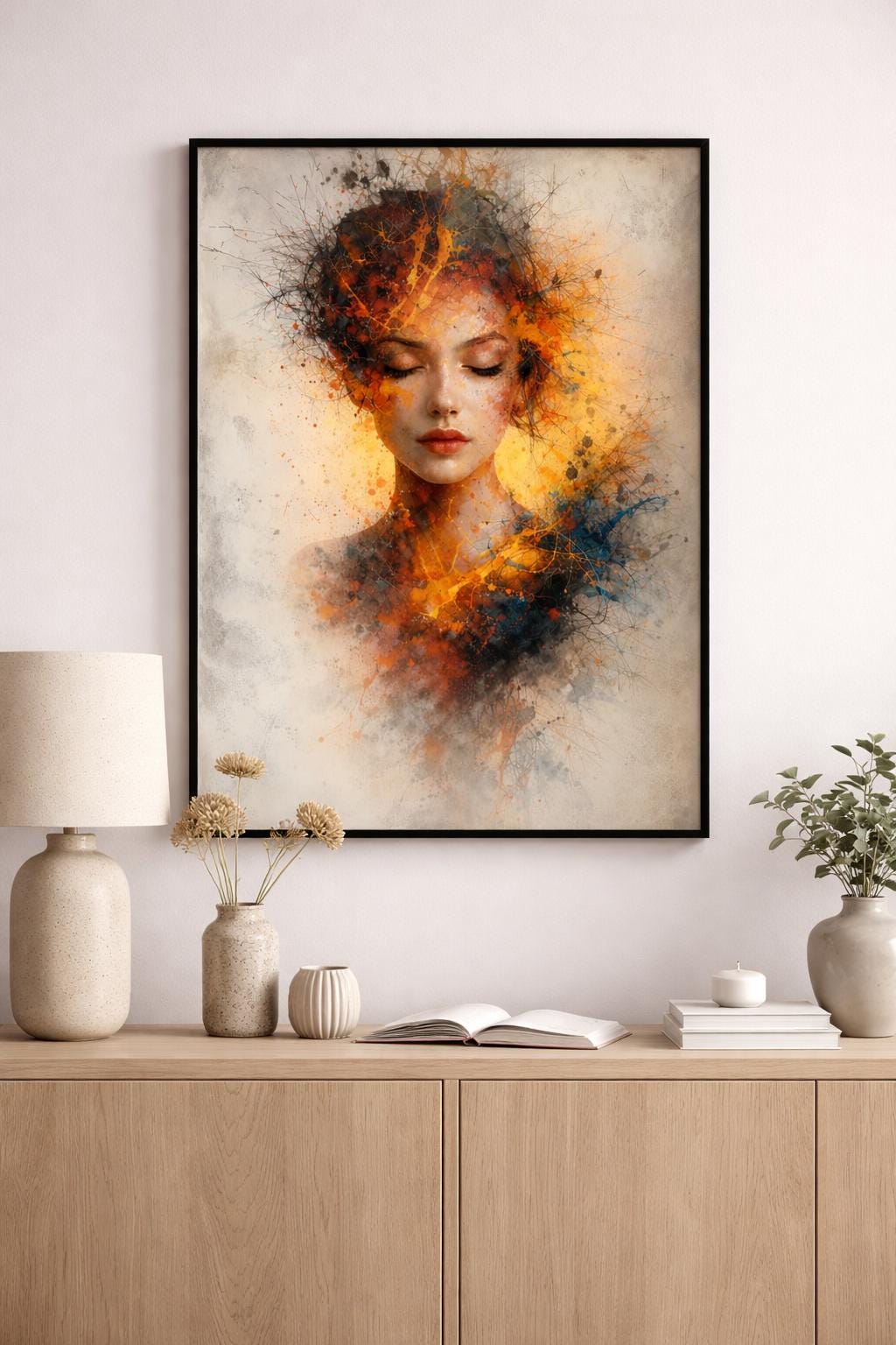 Abstract Woman Portrait Wall Art | Modern Emotional Face Art | Contemporary Color Splash Art | Printable Wall Decor
