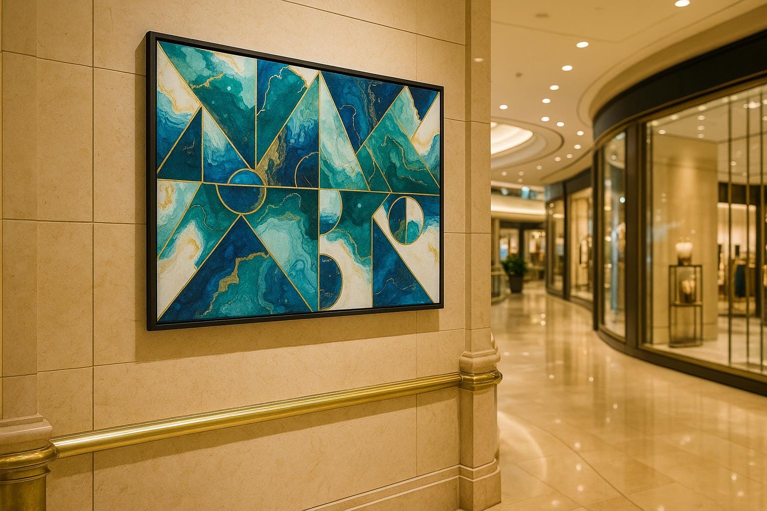 Blue and Gold Geometric Wall Art • Luxury Abstract Marble Print • Modern Interior Decor Artwork